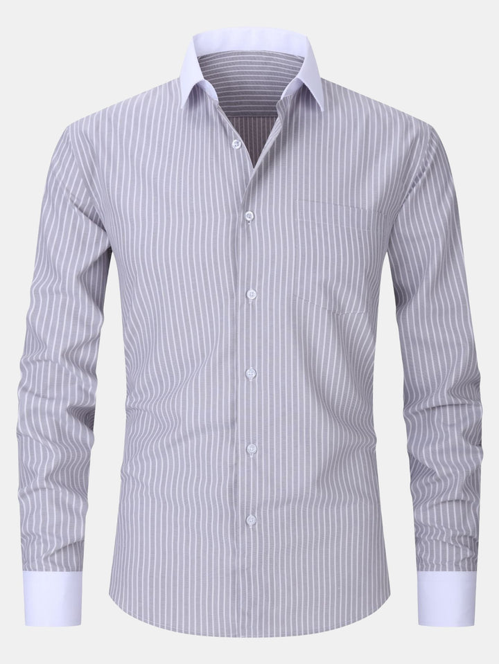 Camicia a Righe con Collo a Contrasto