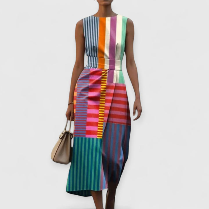 Tiffany | Abito a righe multicolor senza maniche