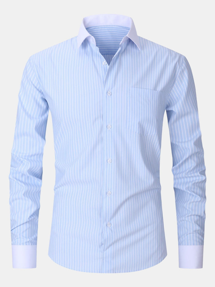 Camicia a Righe con Collo a Contrasto