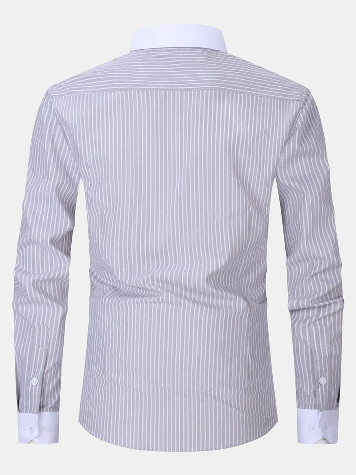 Camicia a Righe con Collo a Contrasto