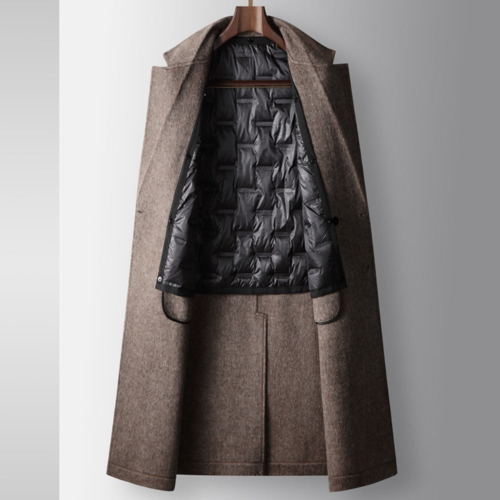 Cappotto in Lana Incrociato fino al Ginocchio Stile Old Money