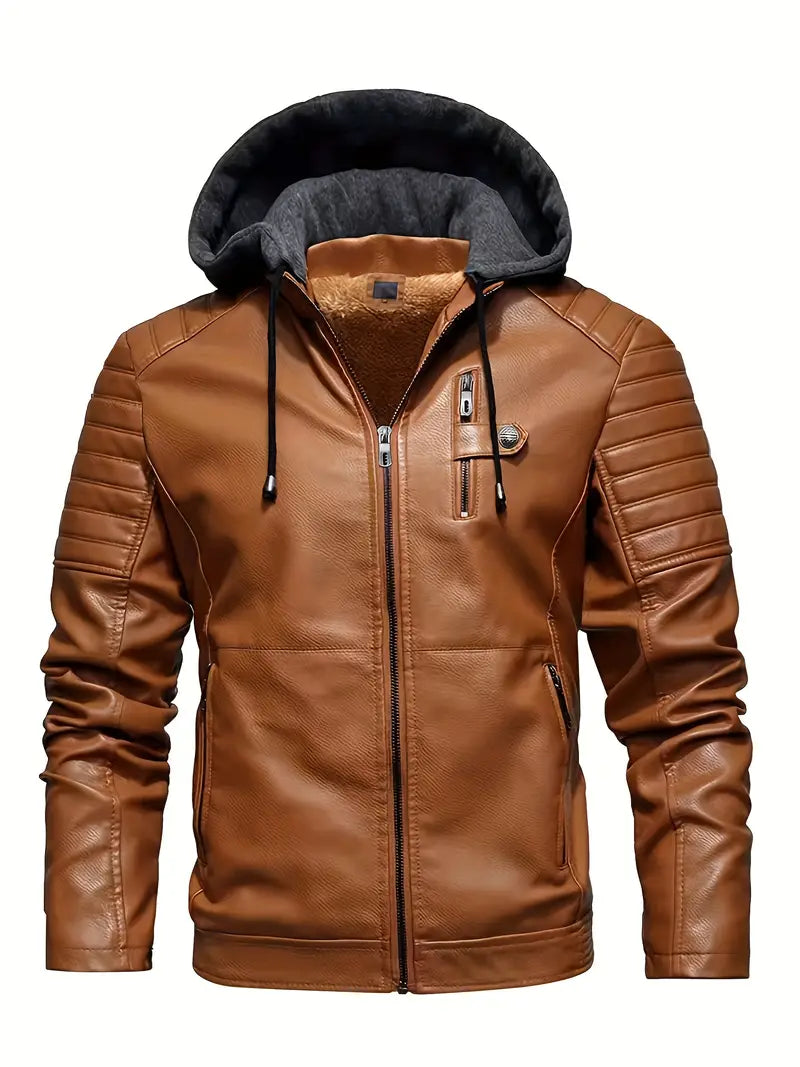RedLine - Cappotto in Pelle con Cappuccio