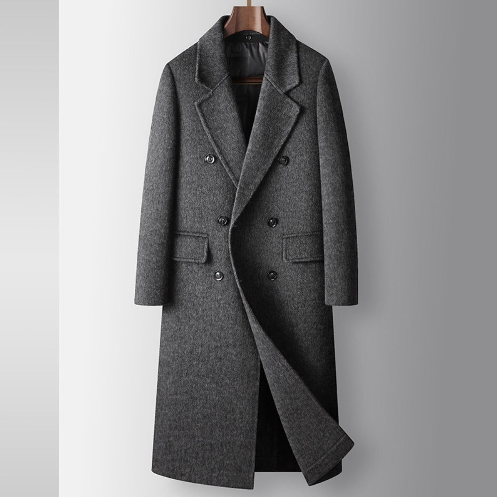 Cappotto in Lana Incrociato fino al Ginocchio Stile Old Money