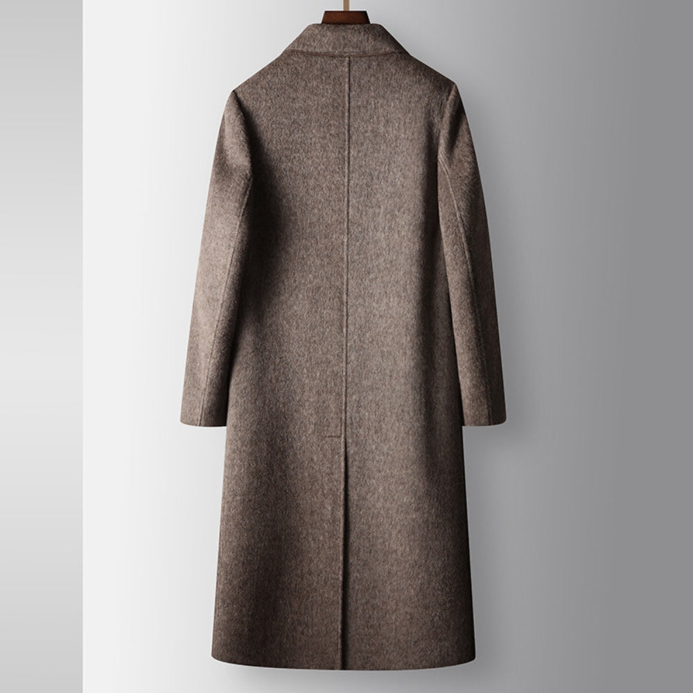 Cappotto in Lana Incrociato fino al Ginocchio Stile Old Money