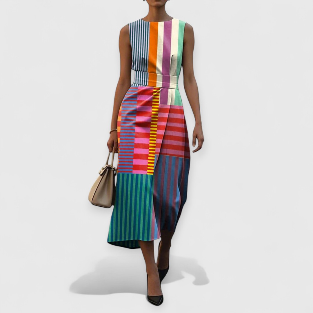 Tiffany | Abito a righe multicolor senza maniche