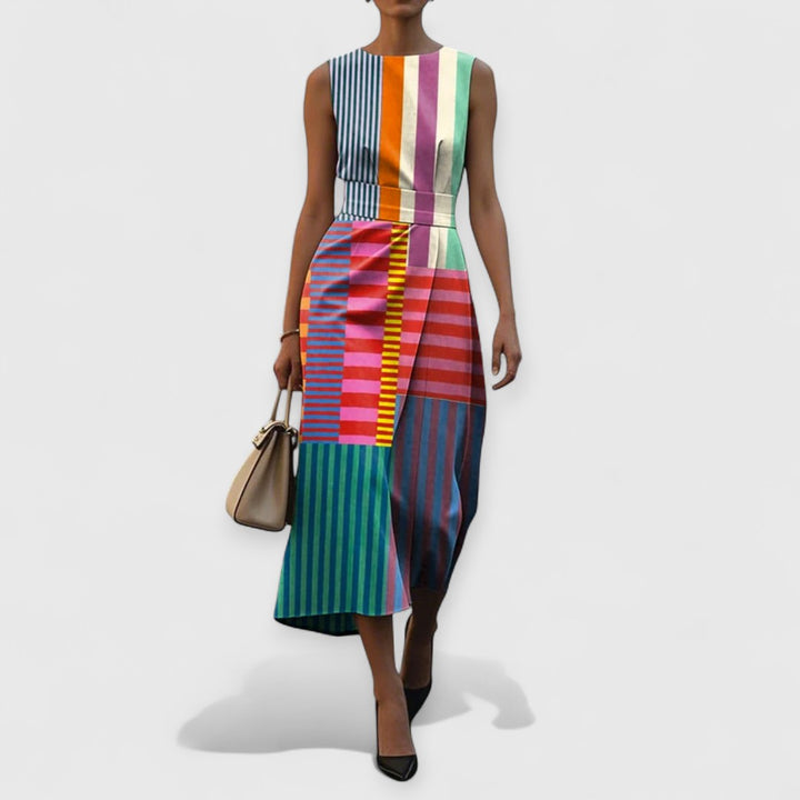 Tiffany | Abito a righe multicolor senza maniche
