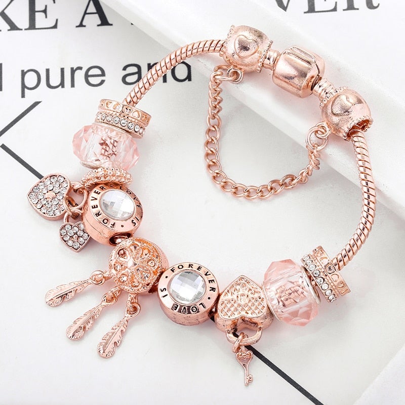 Braccialetto elegante cattura-neve con rose romantiche e pendenti in argento