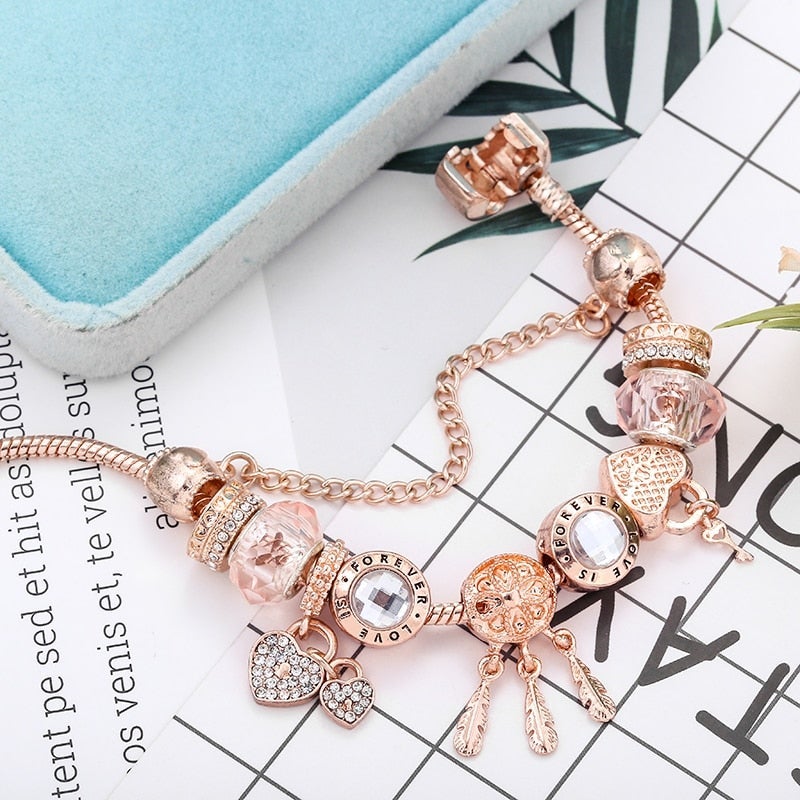 Braccialetto elegante cattura-neve con rose romantiche e pendenti in argento