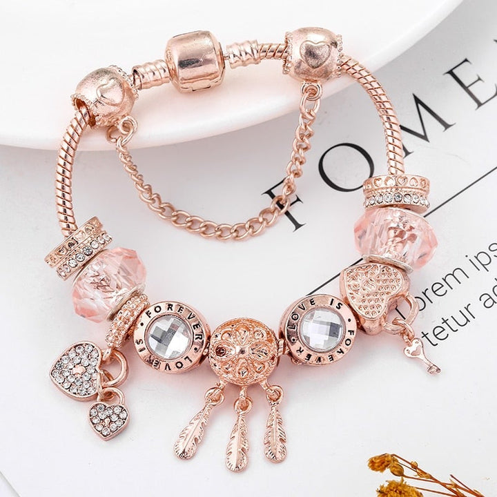 Braccialetto elegante cattura-neve con rose romantiche e pendenti in argento