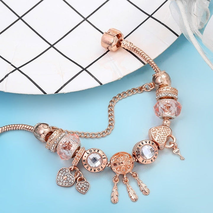 Braccialetto elegante cattura-neve con rose romantiche e pendenti in argento