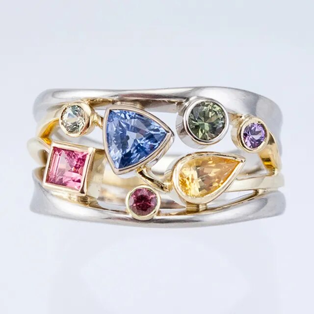 Anello retrò in zirconio con pietra colorata