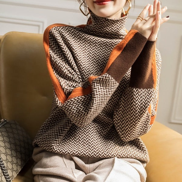 Eleanor | Maglione Collo Alto Herringbone Luxe