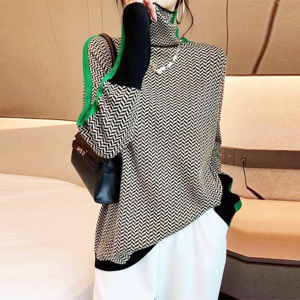 Eleanor | Maglione Collo Alto Herringbone Luxe