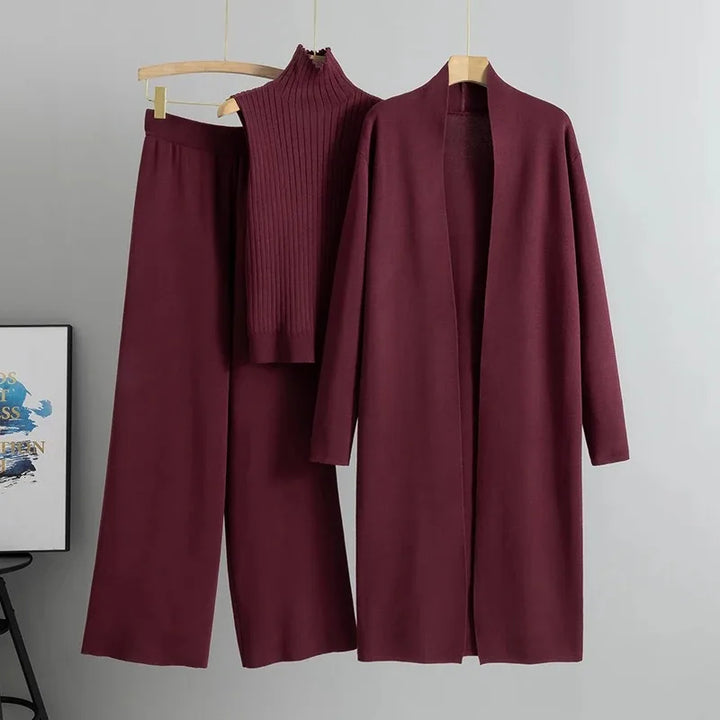 Lisa | Completo da donna in maglia a 3 pezzi con cardigan