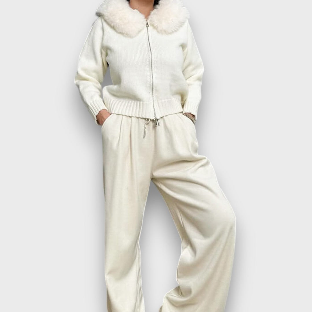 Alisanne – Giacca a maglia con zip e colletto in pelliccia sintetica