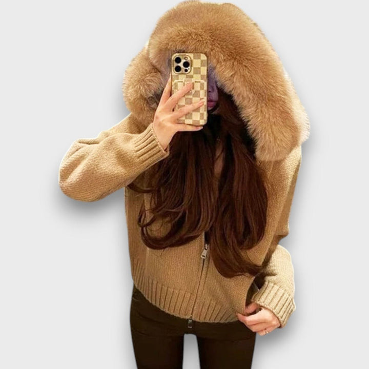 Alisanne – Giacca a maglia con zip e colletto in pelliccia sintetica