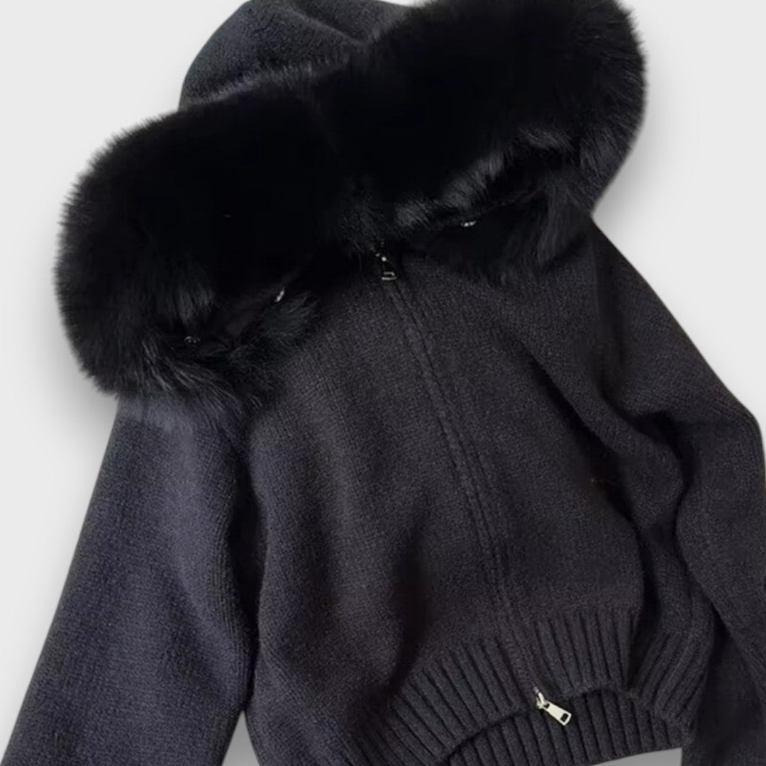 Alisanne – Giacca a maglia con zip e colletto in pelliccia sintetica