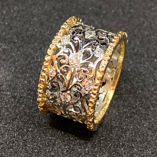 Anello vintage elegante in zirconia con motivo edera