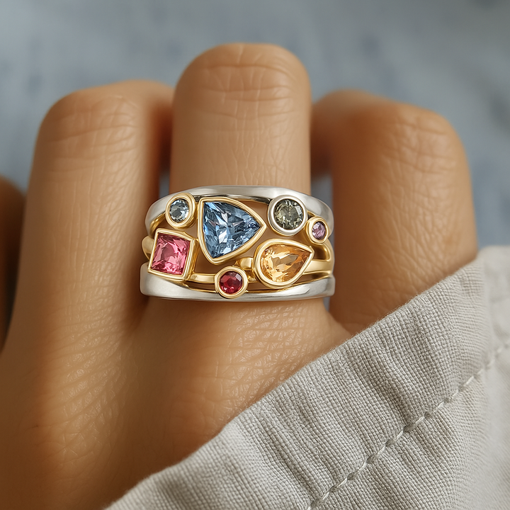 Anello retrò in zirconio con pietra colorata