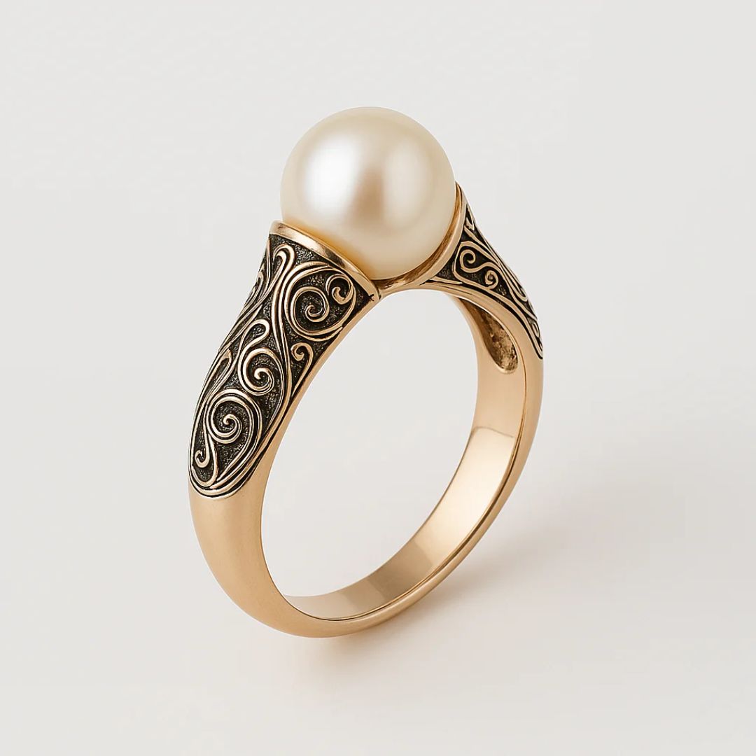 Anello vintage elegante in perla naturale