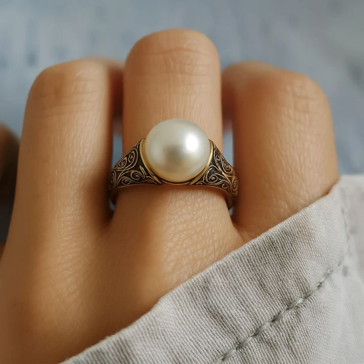 Anello vintage elegante in perla naturale