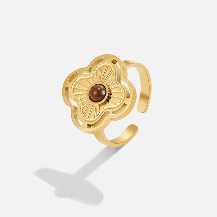 Anello floreale portafortuna in occhio di tigre – Gioiello elegante per attrarre la fortuna