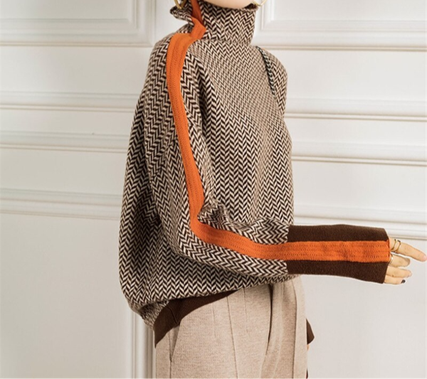 Eleanor | Maglione Collo Alto Herringbone Luxe