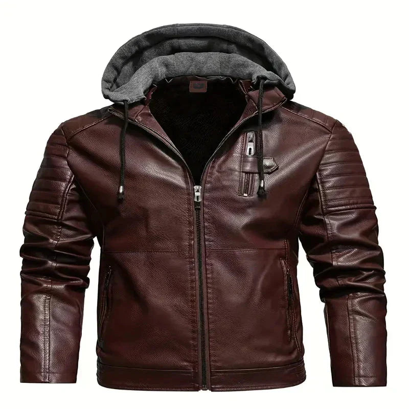RedLine - Cappotto in Pelle con Cappuccio