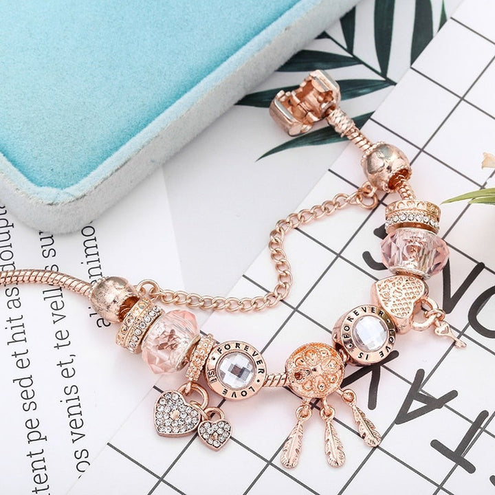 Braccialetto elegante cattura-neve con rose romantiche e pendenti in argento