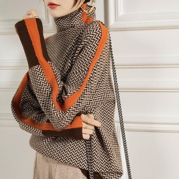 Eleanor | Maglione Collo Alto Herringbone Luxe